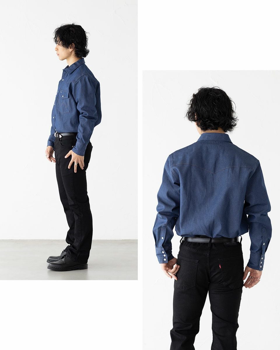 アメリカ直輸入 ラングラー Wrangler ウエスタンシャツ 未洗いデニム
