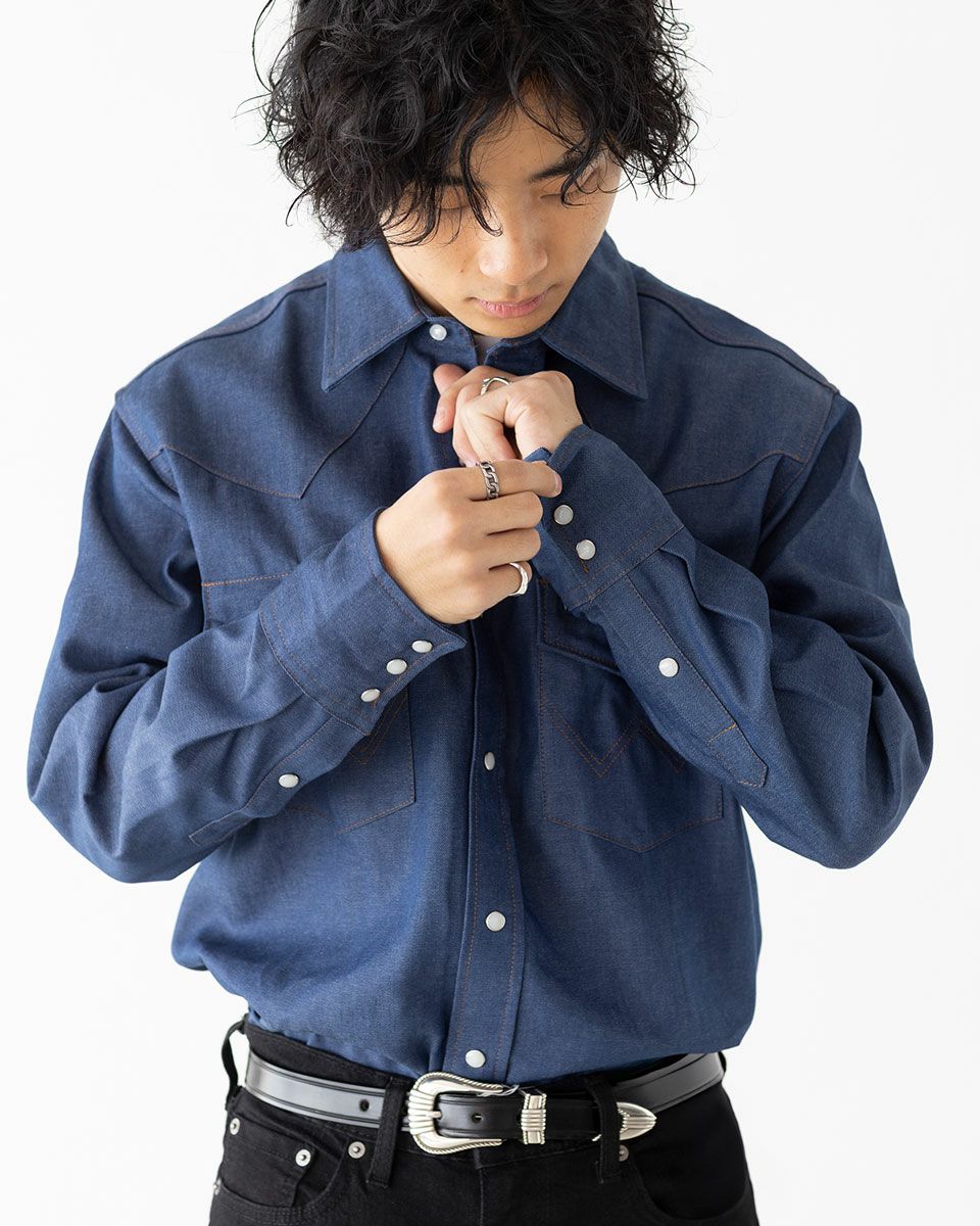 アメリカ直輸入 ラングラー Wrangler ウエスタンシャツ 未洗いデニム