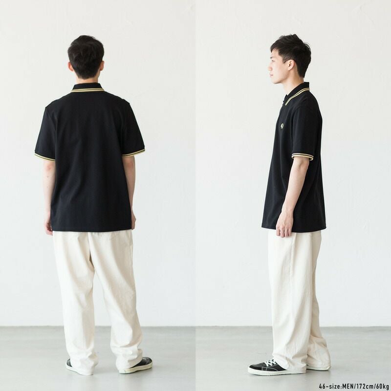 【美品/メンズXL】フレッドペリー　M12　ポロシャツ　英国製　刺繍ロゴ　黒 英国製】 フレッドペリー ポロシャツ M12 ティップラインポロ FRED