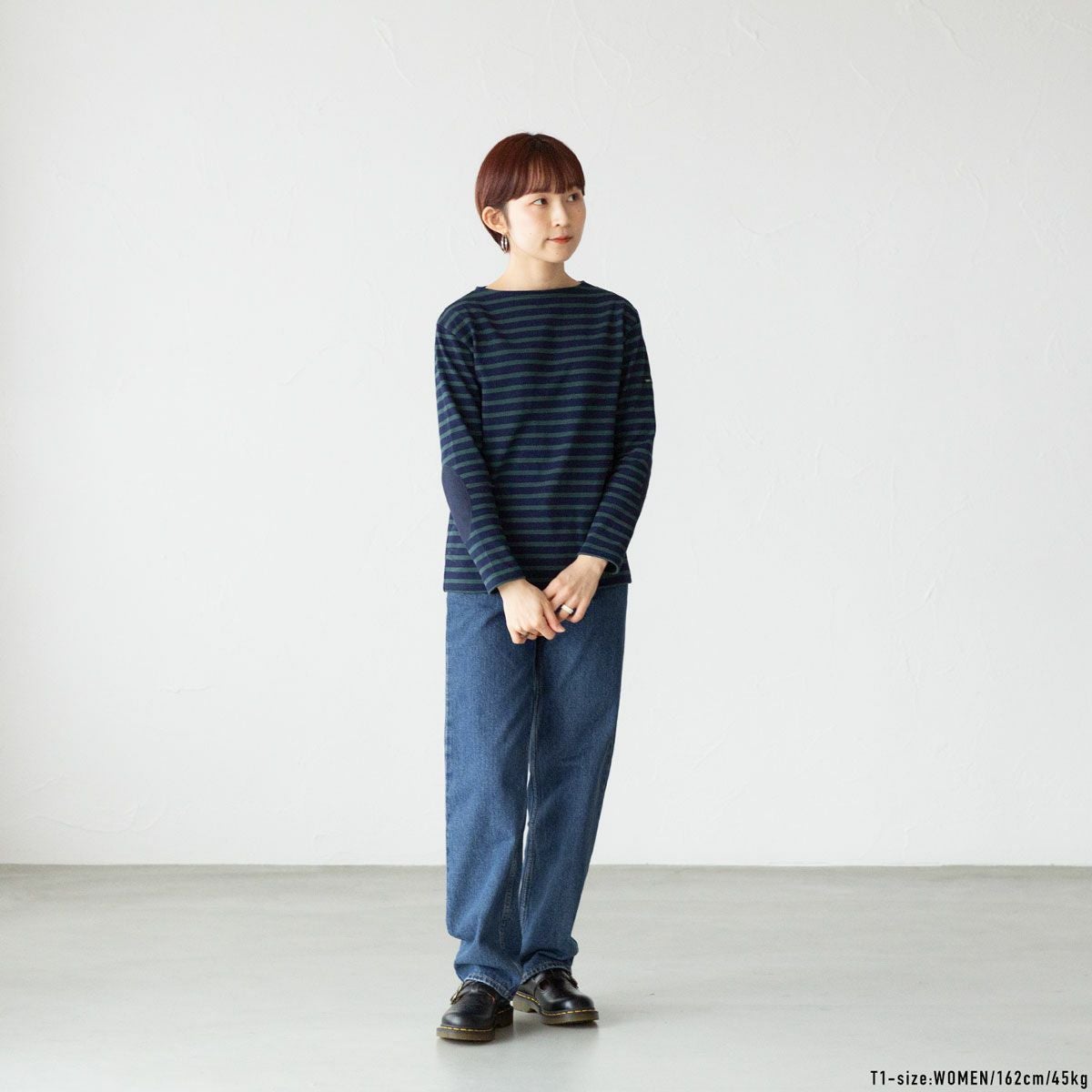 SAINT JAMES ネイビー 長袖バスクシャツ　肘パッチ　T1サイズ セントジェームス ウエッソン エルボーパッチ 13JC SAINT JAMES