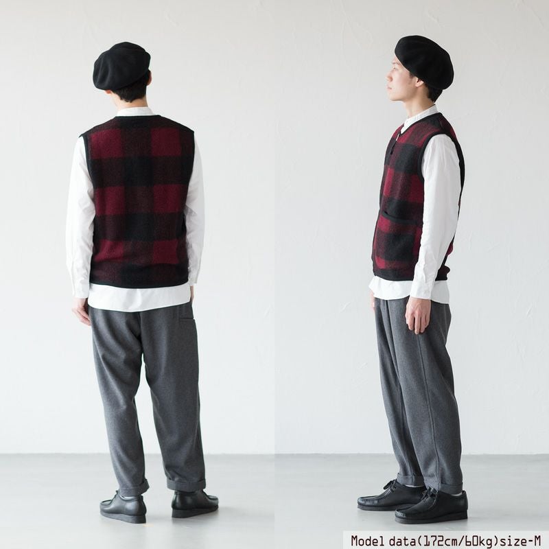 yonfa ウールチェックベスト 80's L.L.Bean オンブレチェック ウールベスト 灰紺 表記(2XL LONG