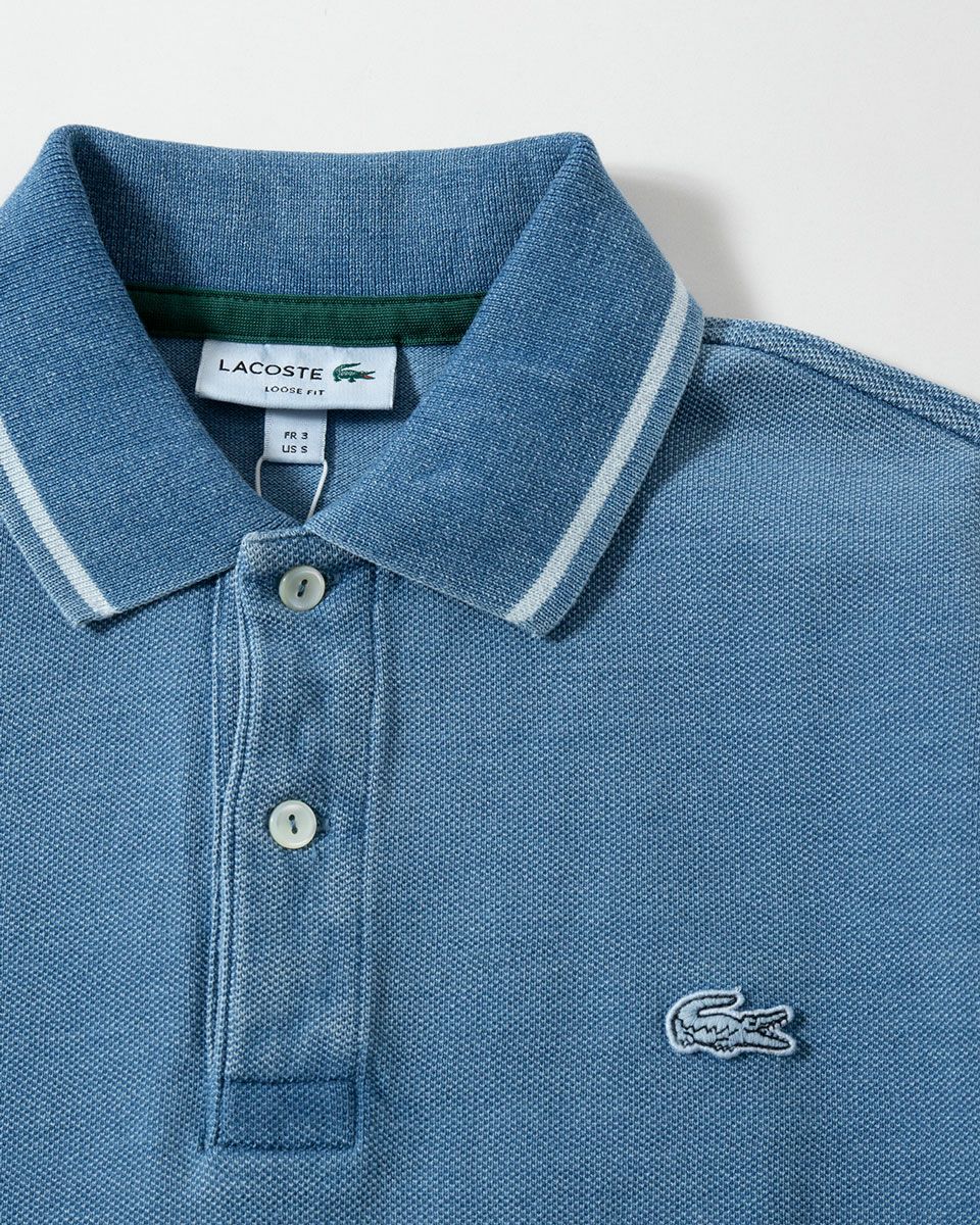 ラコステ LACOSTE 配色リブニットインディゴポロシャツ ブル－グレ－ 4 ラコステ インディゴ ポロシャツ LACOSTE 配色リブニット PH004J-99