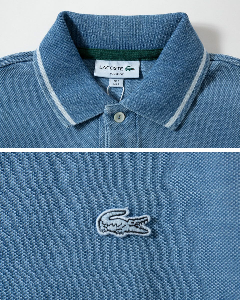 LACOSTE ラコステ ポロシャツ インディゴ デニム系 LACOSTE（ラコステ） ポロシャツ 配色リブニットインディゴポロシャツ