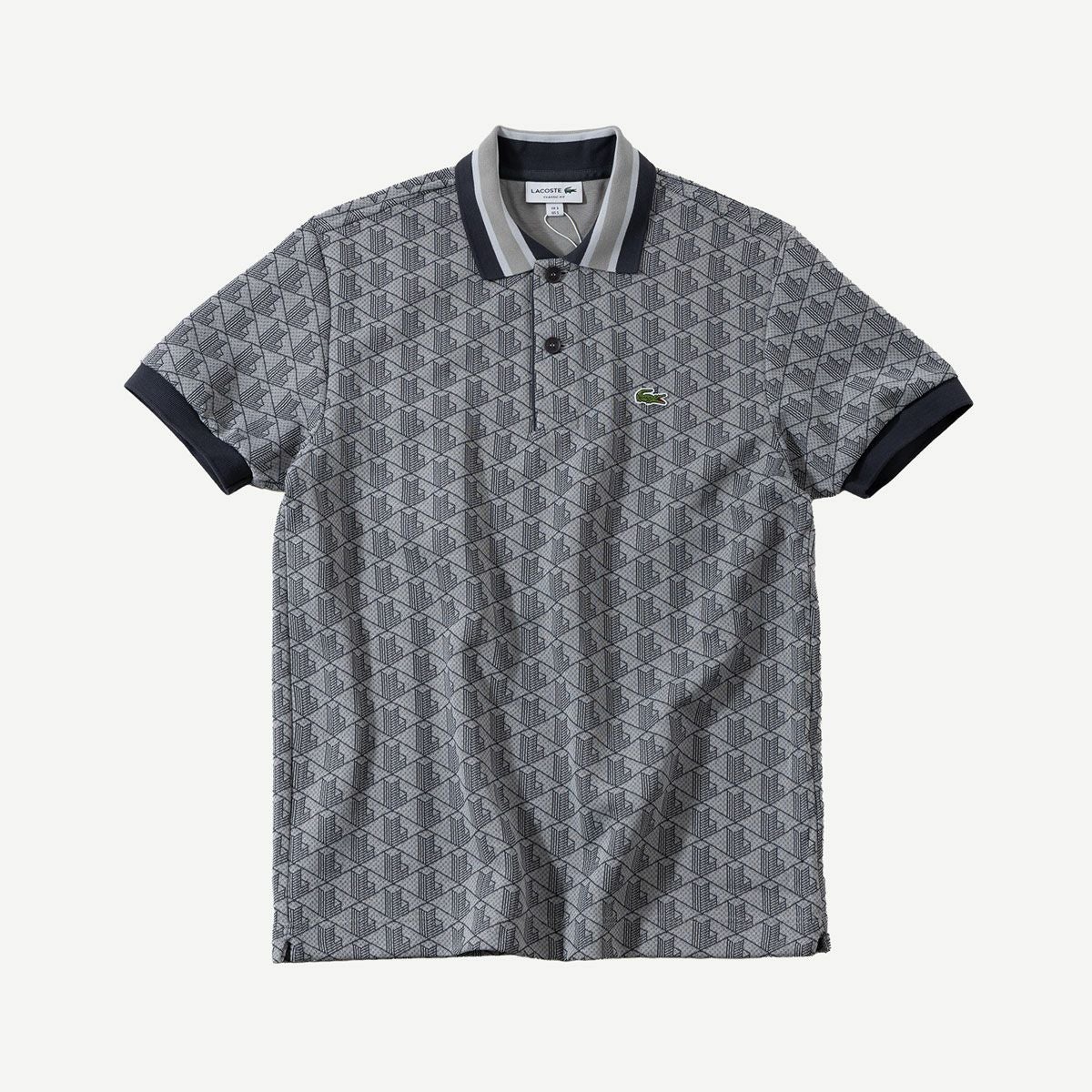 ラコステ　LACOSTE モノグラムポロシャツtシャツus xs LACOSTE（ラコステ） ポロシャツ モノグラムジャカード半袖ポロシャツ