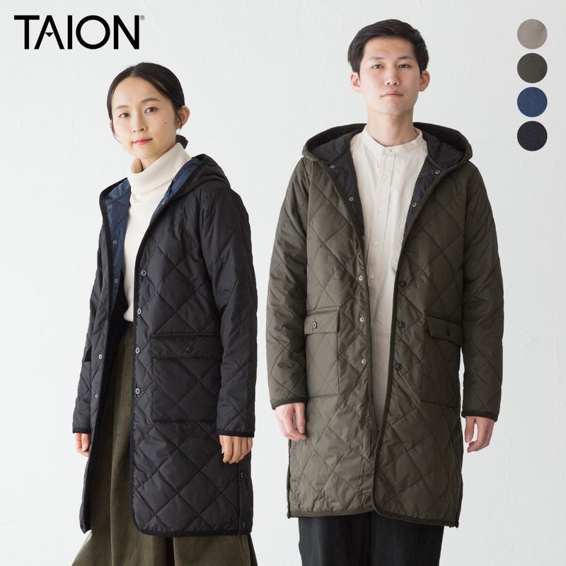 TAION キルティングロングコート タイオン パイピングフード ロングダウンコート TAION CITY LINE
