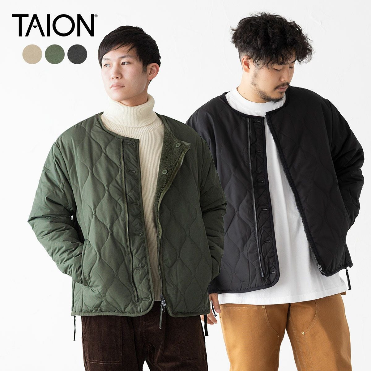最終値下げ！タイオン TAION REVERSIBLE ダークオリーブ 楽天市場】・TAION｜Military Riversible Hi Neck Down Jacket Boa