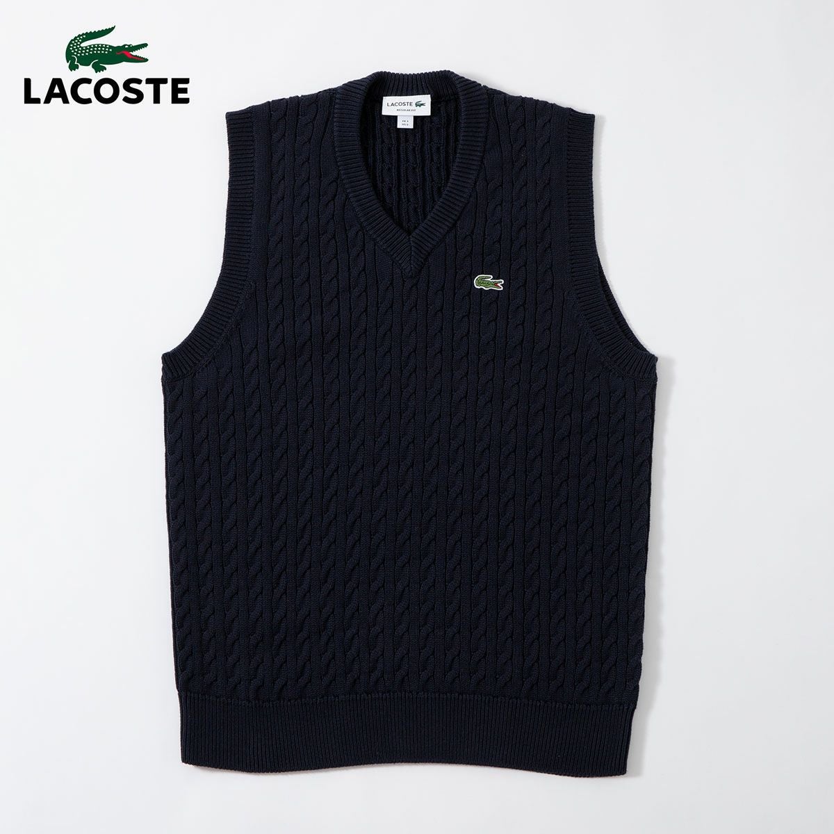 ラコステ ケーブル ニット Vネック ベスト LACOSTE AH7633-10-802-18