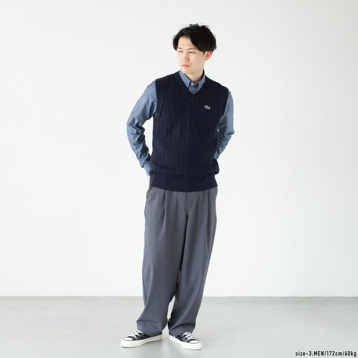 ラコステ ケーブル ニット Vネック ベスト LACOSTE AH7633-10-802-18
