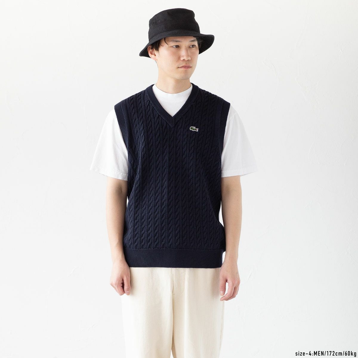 ラコステ ケーブル ニット Vネック ベスト LACOSTE AH7633-10-802-18