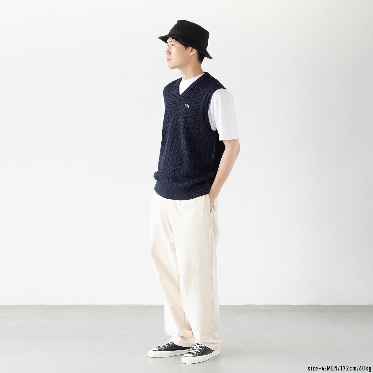 ラコステ　ベスト　Lacoste Striped Knit Vest Striped Rib Knit Cotton Sweater Vest - Men's Knitwear - New In
