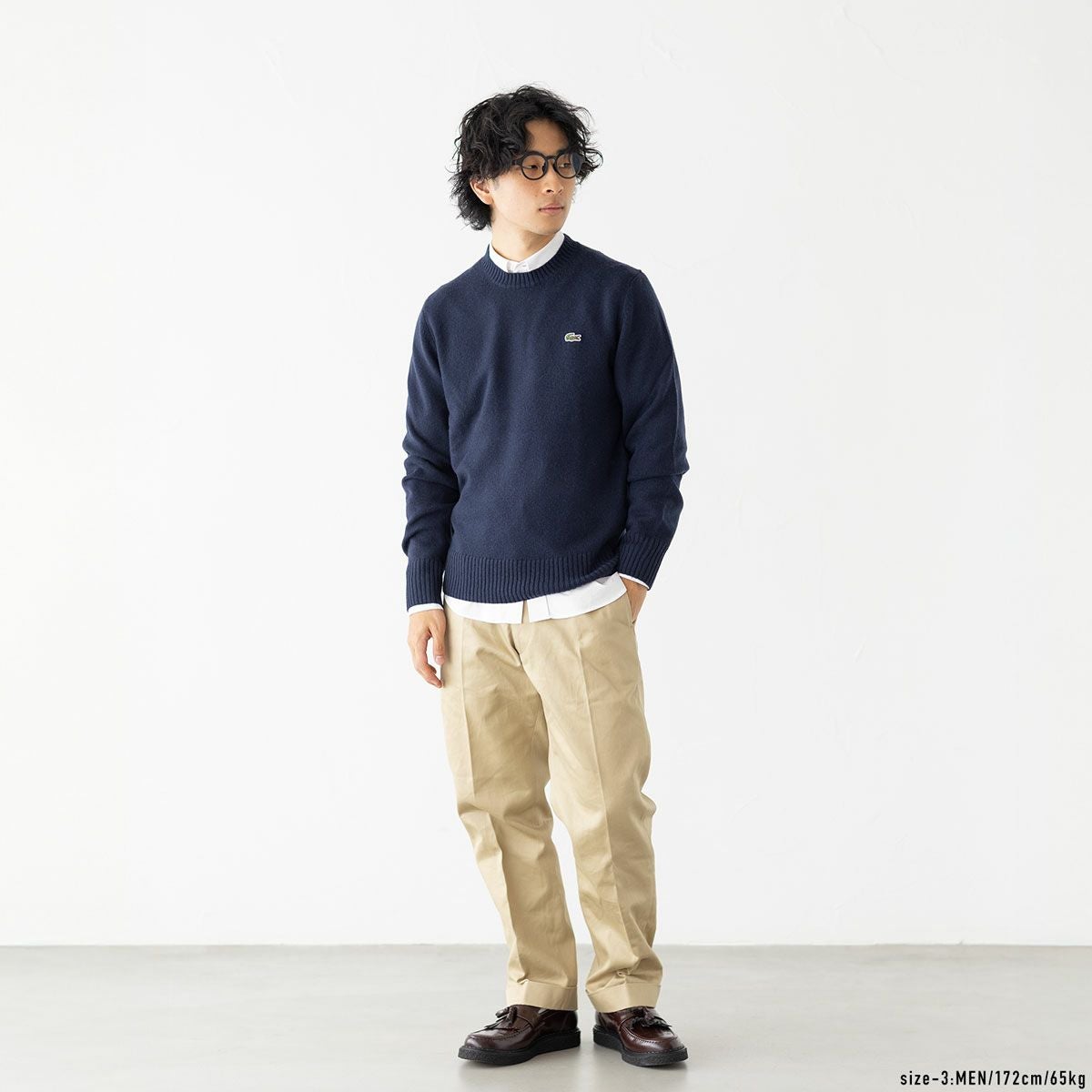LACOSTE ネイビー クルーネックセーター 1212ロゴニット3スウェットS 
