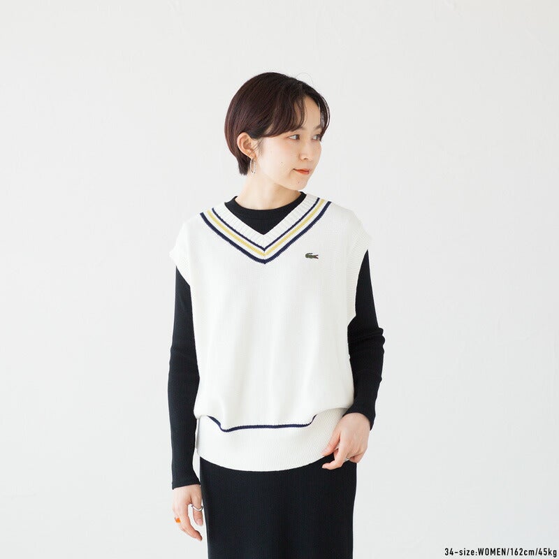ラコステ コットンポリ ニット チルデンベスト LACOSTE AF010J-99