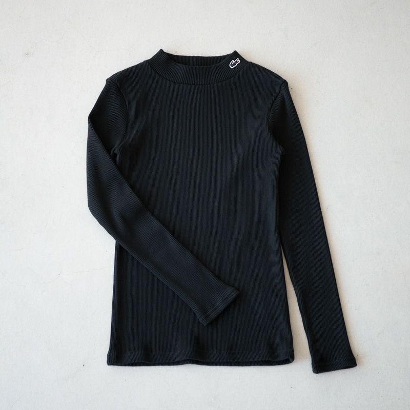 ラコステ モックネック ロングスリーブ リブ ニット ボーダー Tシャツ