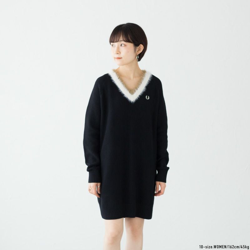 極美品 フレッドペリー ニットワンピースと上着のジャケットの2着セット フレッドペリー FRED PERRY テクスチャード トリム Vネック ジャンパー