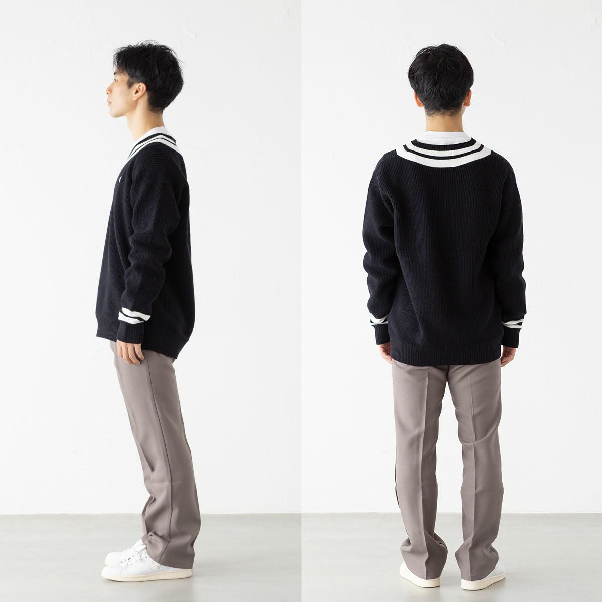 フレッドペリー FRED PERRY ストライプド Vネック ジャンパー チルデン