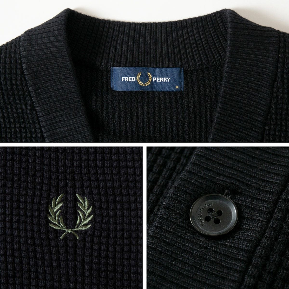 定価2.6万円✨️完売 FRED PERRY 別注 ニットカーディガン ロゴ刺繍 Chunky Tipped Sleeve Cardigan(M 143：FRENCH NAVY): | FRED PERRY