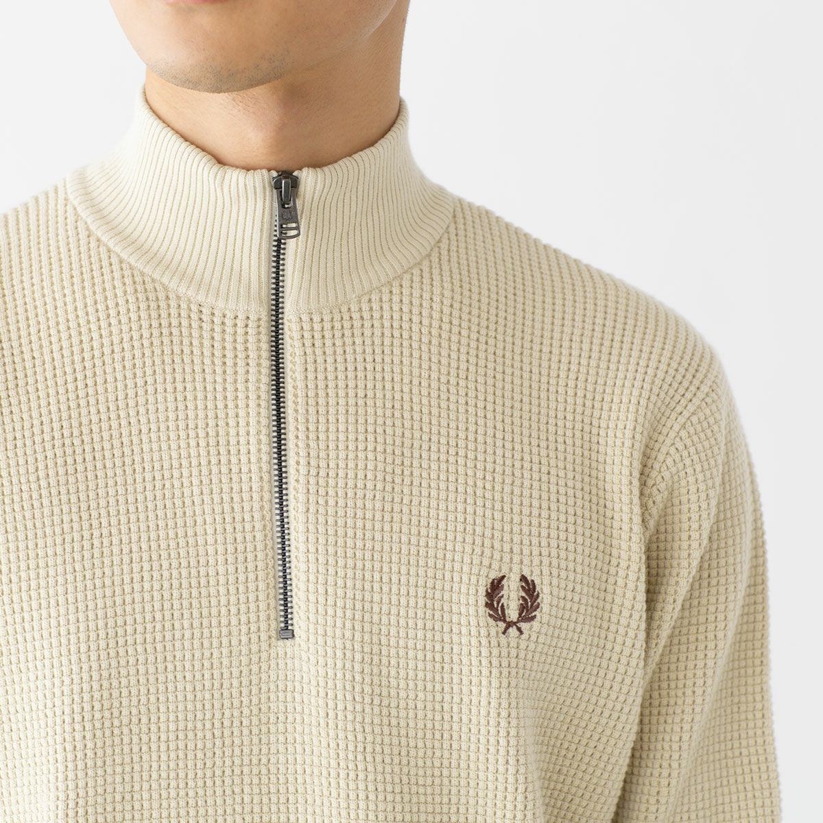 フレッドペリー FRED PERRY ワッフル ステッチ ハーフジップ ニット
