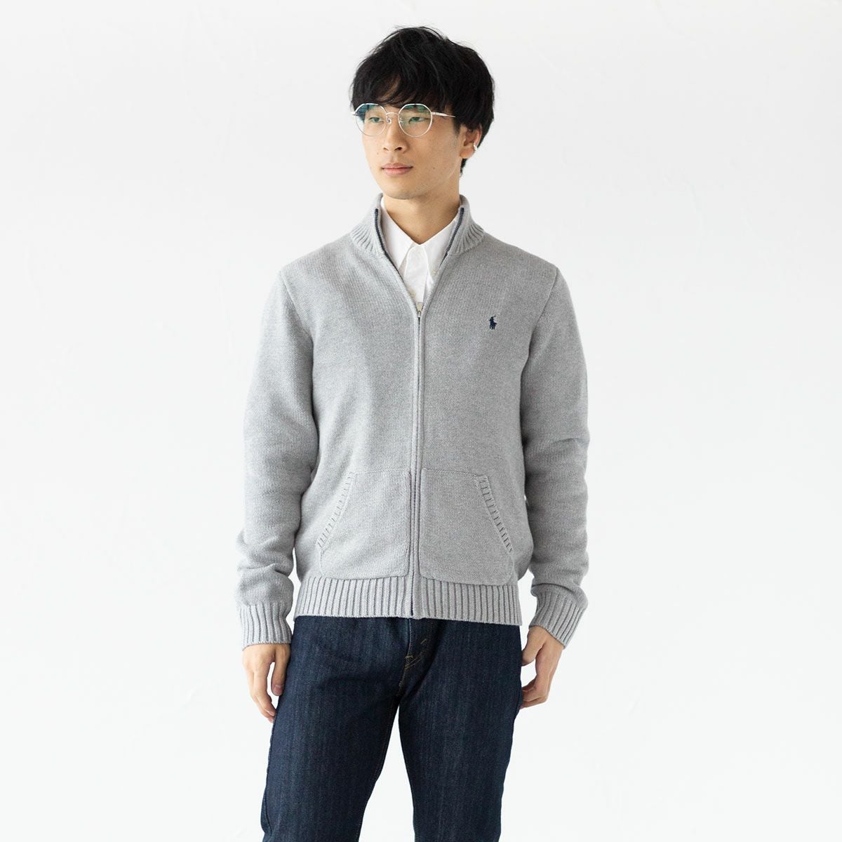 ポロ ラルフローレン コットンニット フルジップ セーター チャンキー