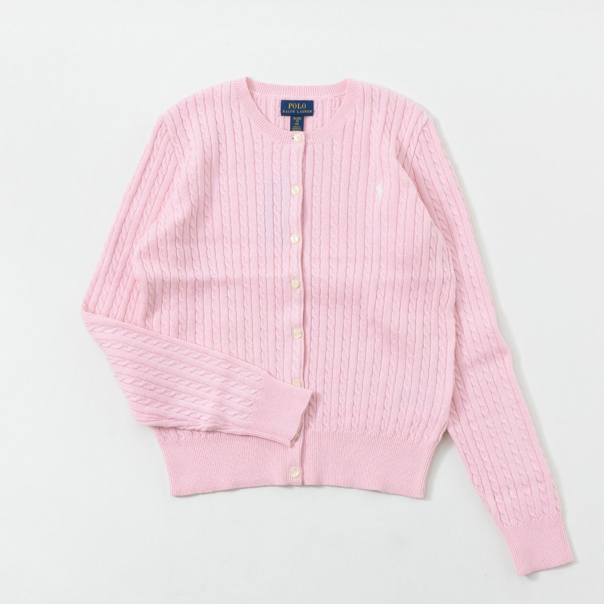 Polo by Ralph Lauren ピンク コットンカーディガン M ポロ ラルフローレン ミニ ケーブル コットン カーディガン POLO Ralph