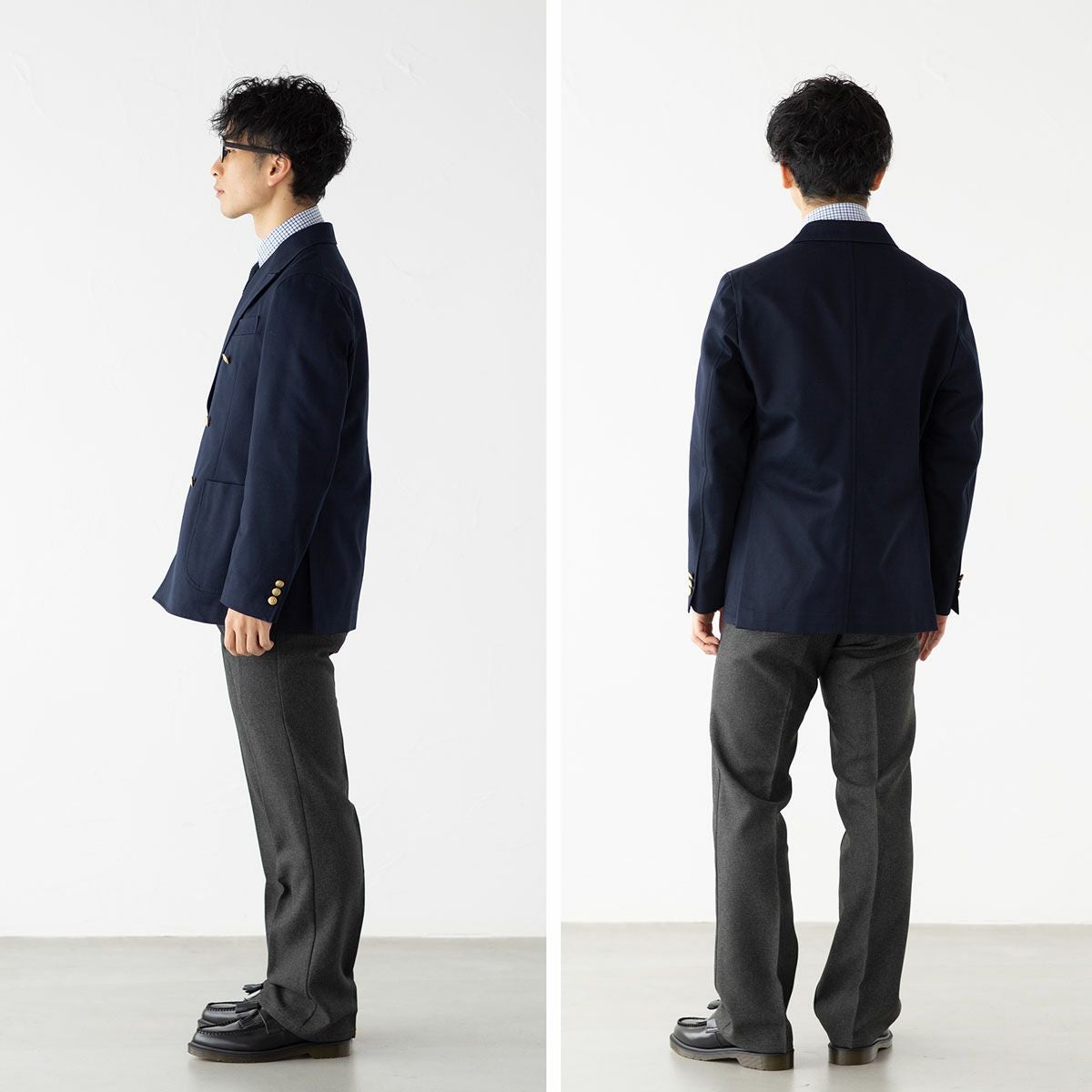 【未使用級】D.C WHITE ジャケット 紺ブレ 金ボタン グレー 44 S D.C.WHITE ディーシーホワイト 紺ブレ ダブルブレステッド D251151
