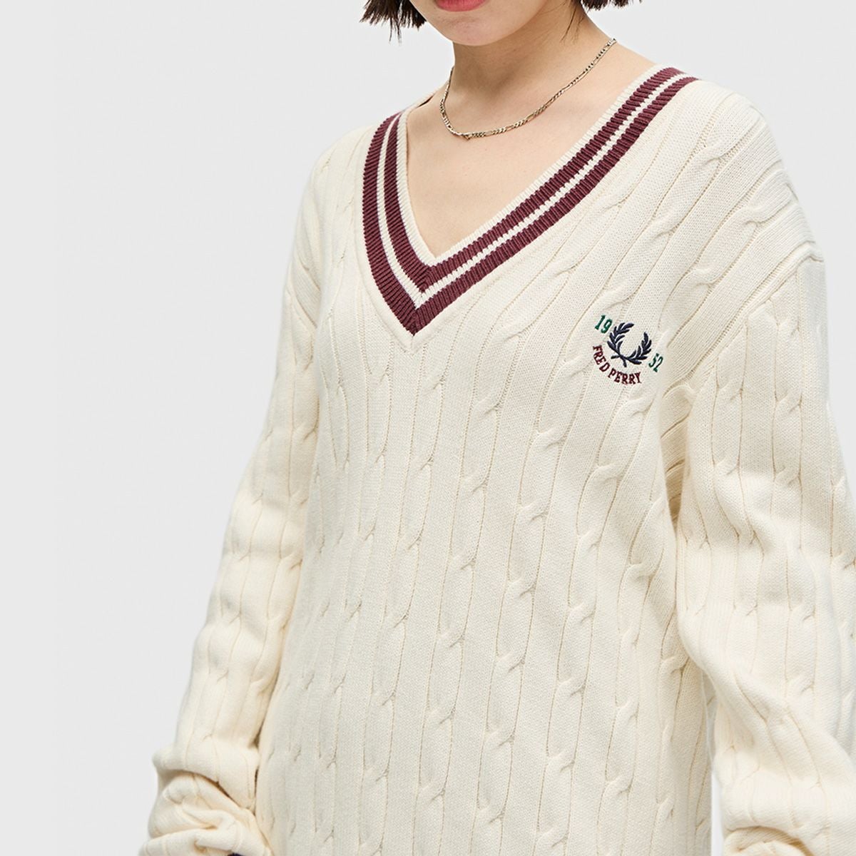 フレッドペリー　ローゲージニット　ホワイト Mesh Cable Knit Jumper(10 560：ECRU): | FRED PERRY JAPAN
