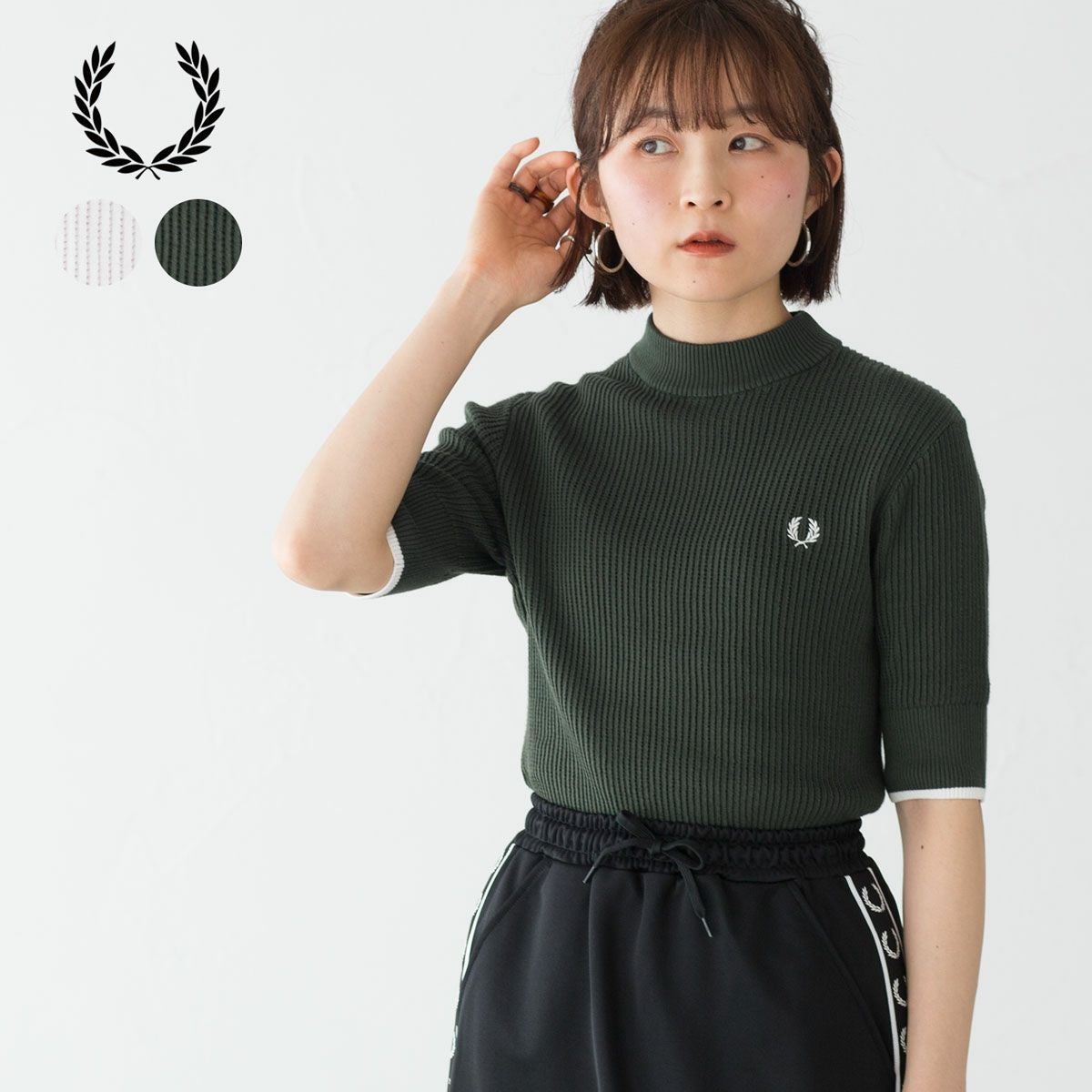 美品 フレッドペリー ポロニット サマーニット メッシュ 月桂樹 ロゴ 白 FRED PERRY（フレッドペリー） メッシュ ニット ポロシャツ FRED PERRY