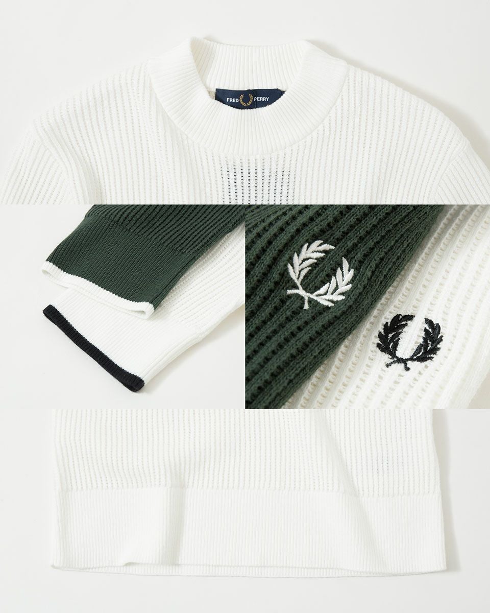 美品 フレッドペリー ポロニット サマーニット メッシュ 月桂樹 ロゴ 白 FRED PERRY（フレッドペリー） ニットシャツ OPEN-COLLAR MESH KNIT