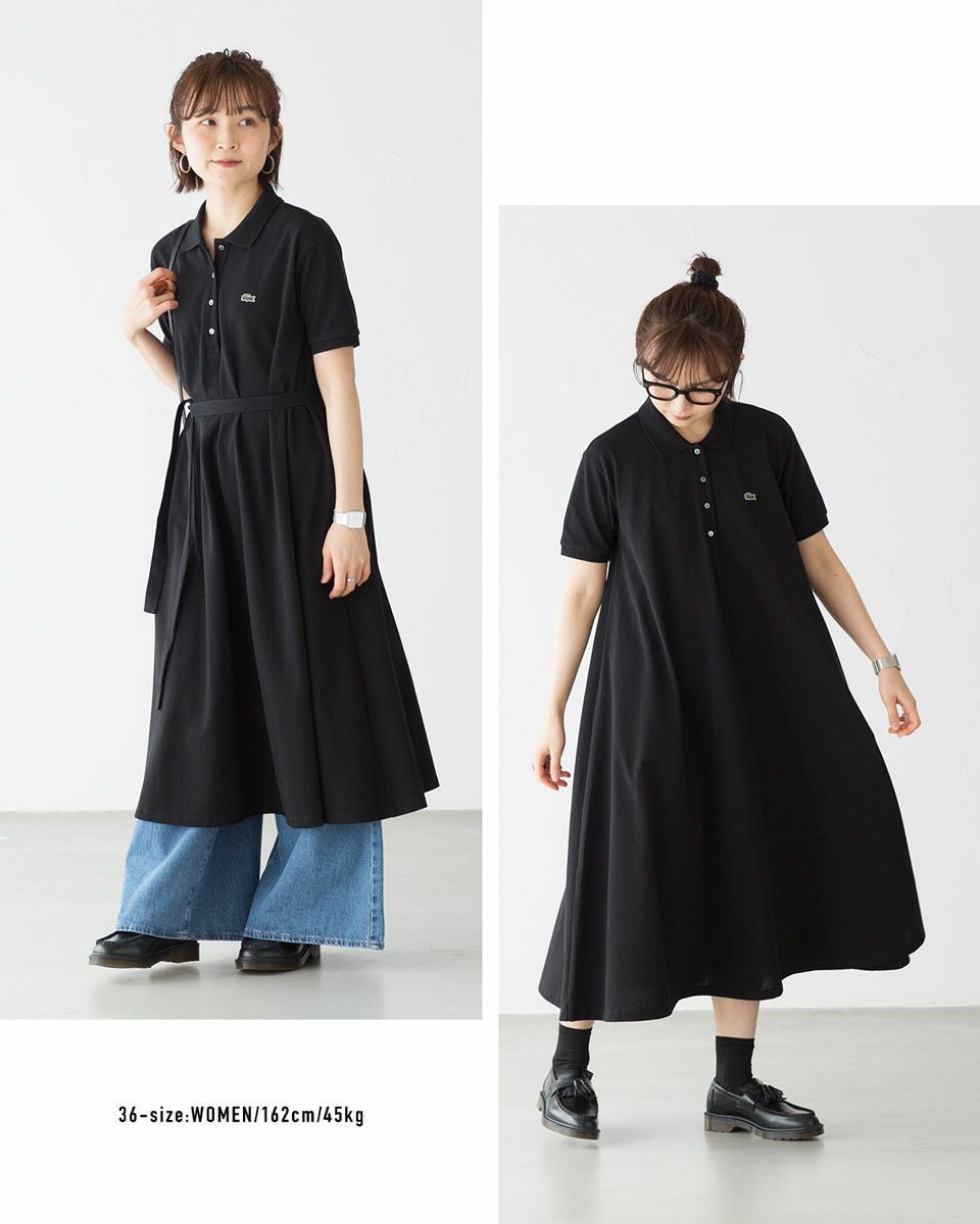 LACOSTE ラコステ 鹿の子地マキシ丈ドレス　黒 ラコステ 鹿の子地マキシ丈ドレス LACOSTE EF024J-99 レディース