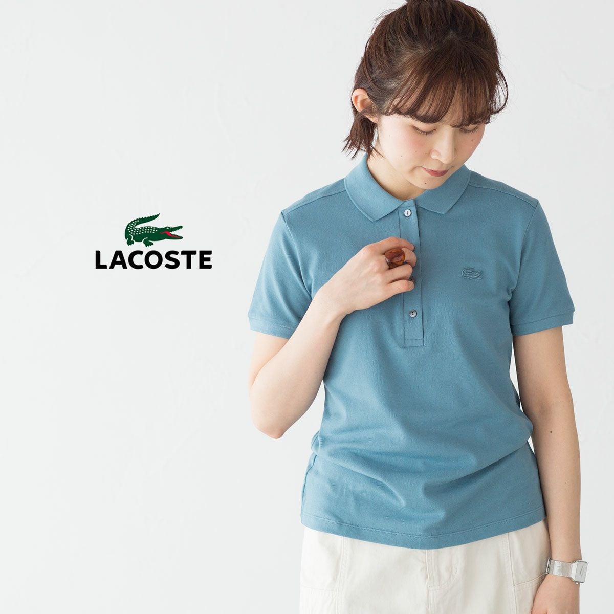 ラコステ レディース ストレッチ コットン ピケ ポロシャツ LACOSTE