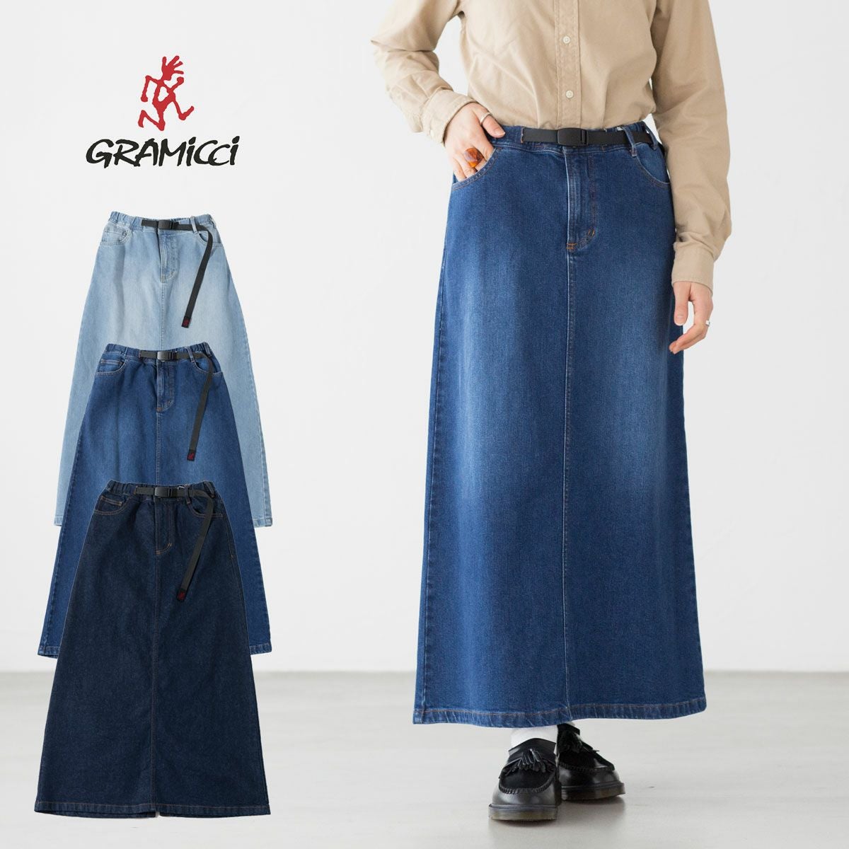 ミルクDENIM DUNGAREE×グラミチコラボラクガキスカート グラミチ ストレッチ デニム Aラインスカート Gramicci GLSK5-SJP07