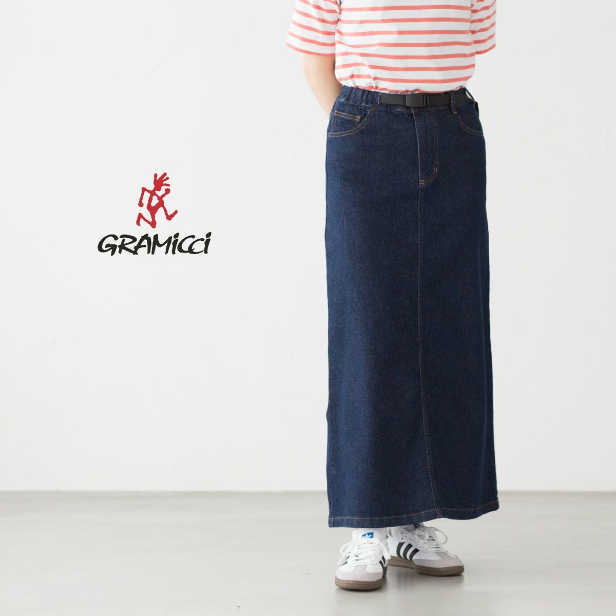 ミルクDENIM DUNGAREE×グラミチコラボラクガキスカート グラミチ ストレッチ デニム Aラインスカート Gramicci GLSK5-SJP07