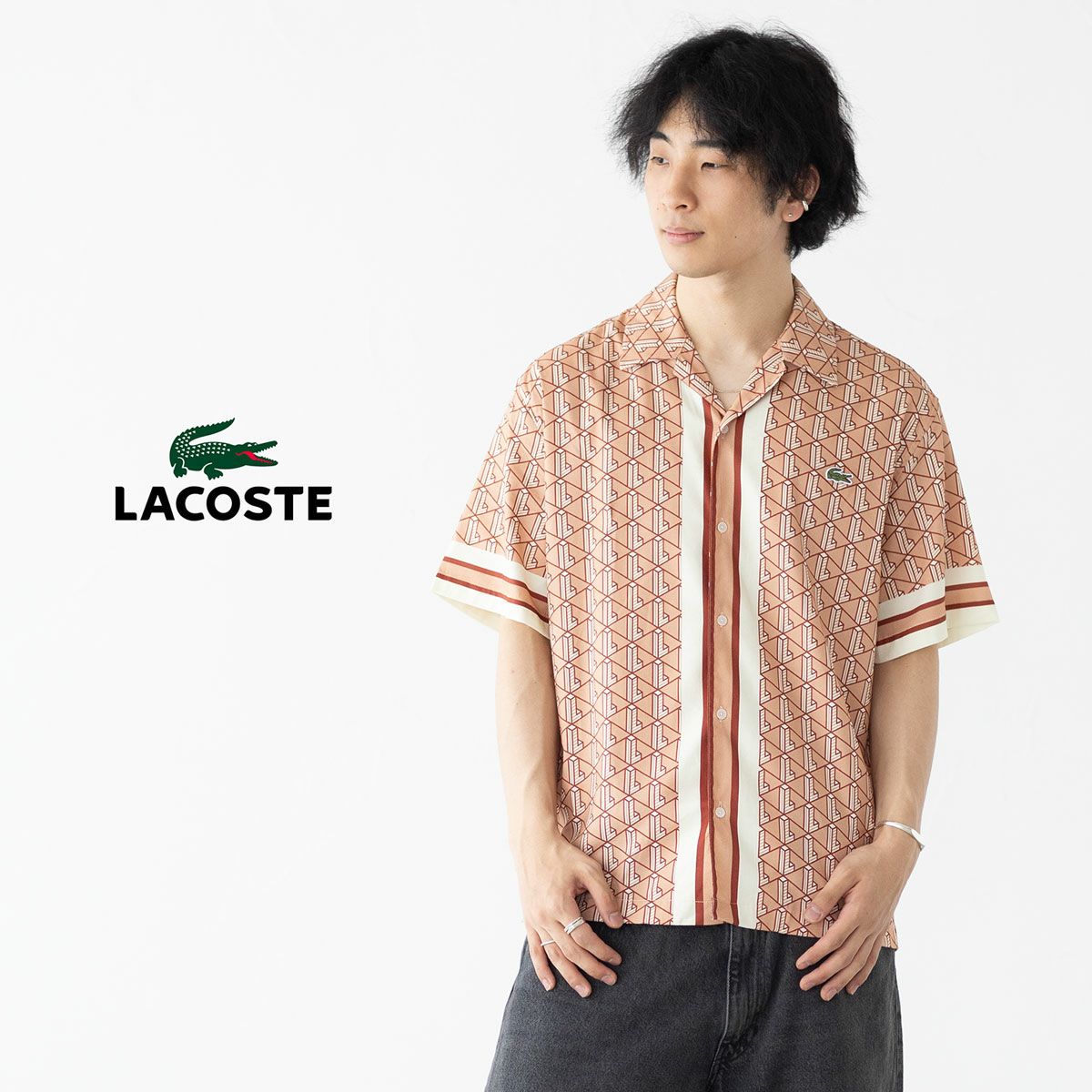【ライトブルー】モノグラムオープンカラーシャツ ラコステ LACOSTE モノグラムオープンカラーシャツ （ライトブルー