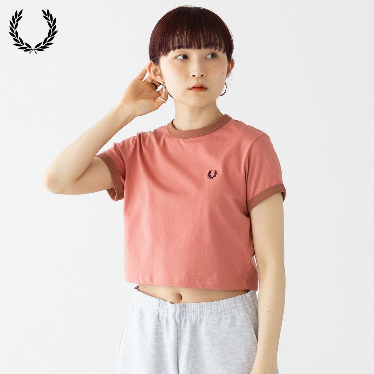 フレッドペリー クロップド リンガー Tシャツカットソー ワンポイント