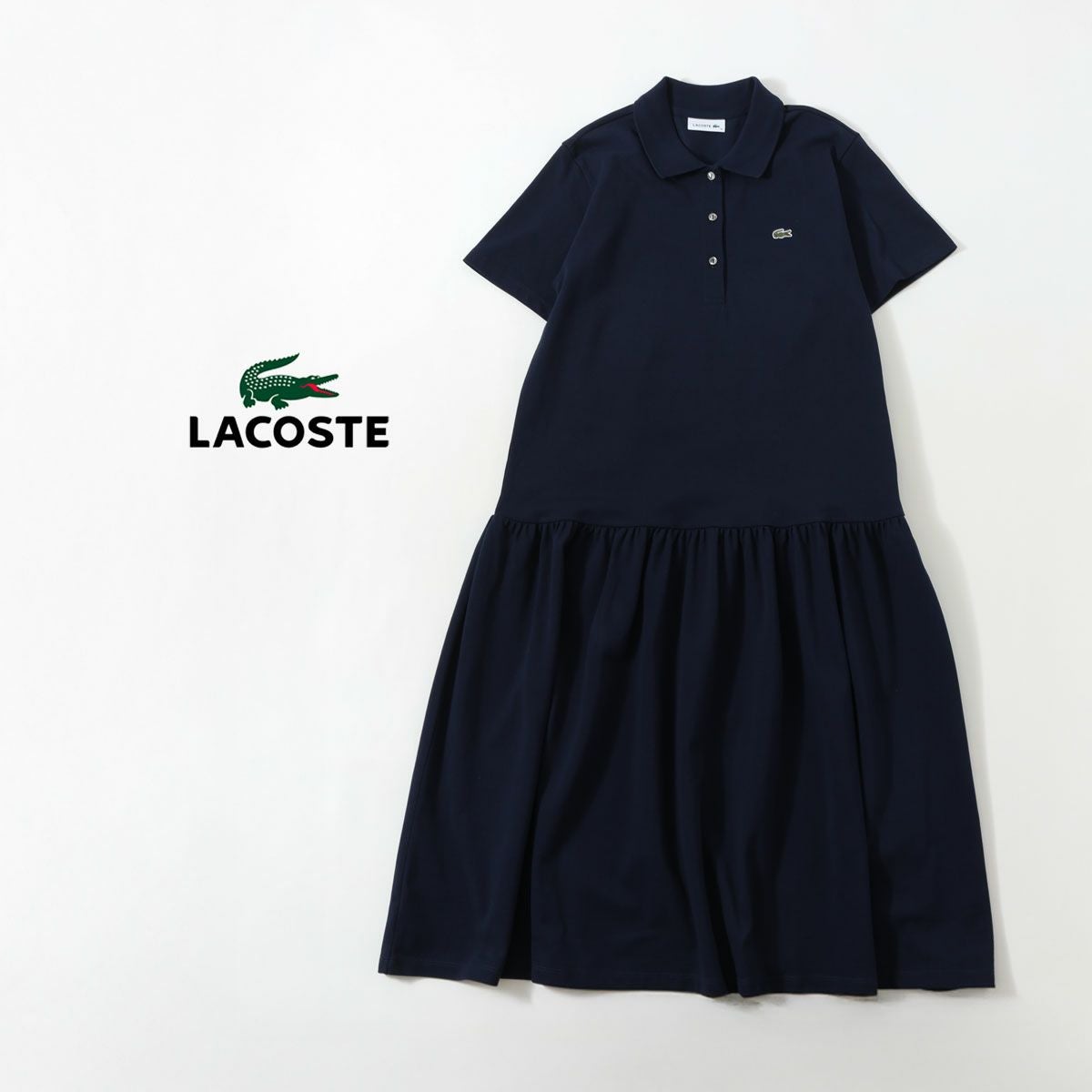 ラコステ 鹿の子地 ピケ ローウエスト ポロドレス LACOSTE EF2995-99