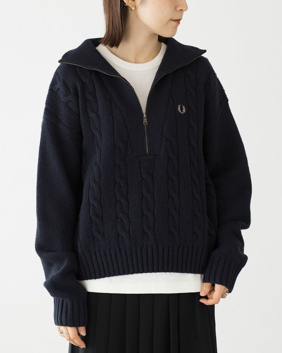 フレッドペリー ハーフジップ ケーブル ニット ジャンパー FRED PERRY