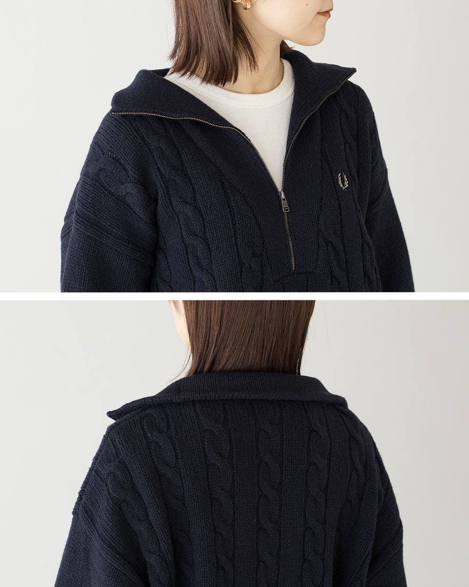 フレッドペリー ハーフジップ ケーブル ニット ジャンパー FRED PERRY
