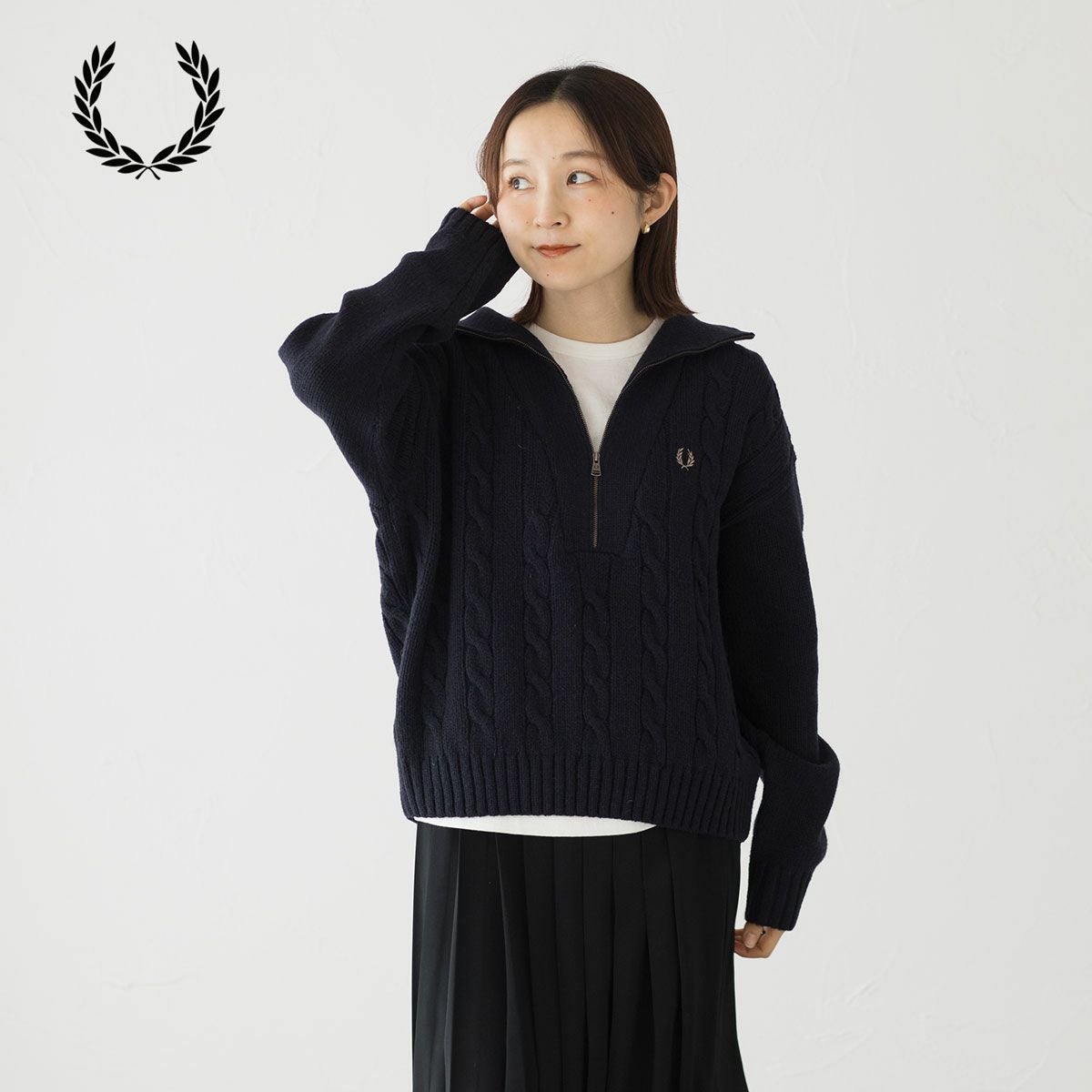 フレッドペリー ハーフジップ ケーブル ニット ジャンパー FRED PERRY