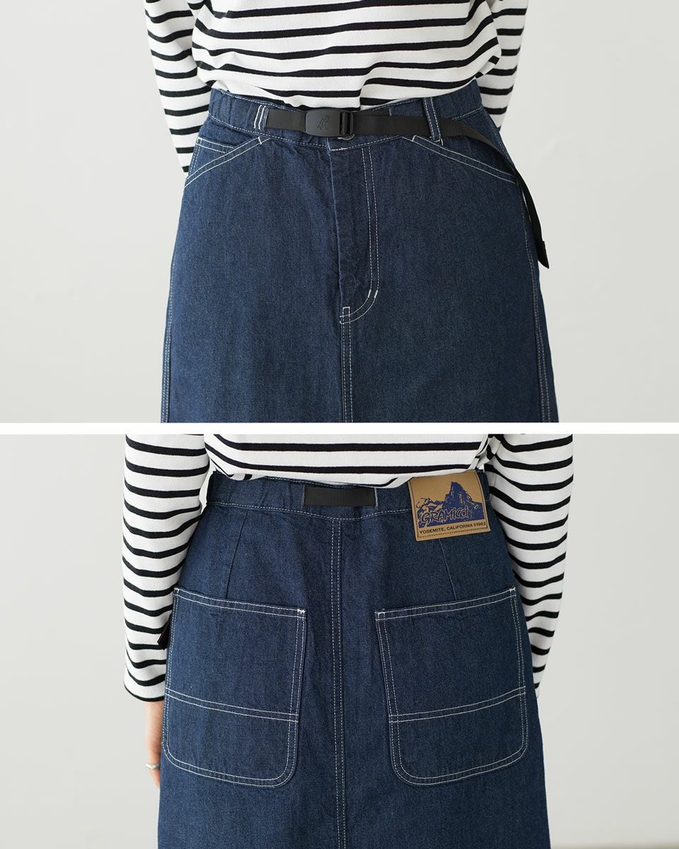 ミルクDENIM DUNGAREE×グラミチコラボラクガキスカート グラミチ サッターデニムスカート ロング マキシ ステッチ ワーク A