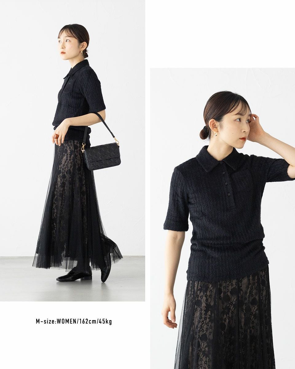 ラコステ スリムフィット シャギーリブニットポロシャツ LACOSTE