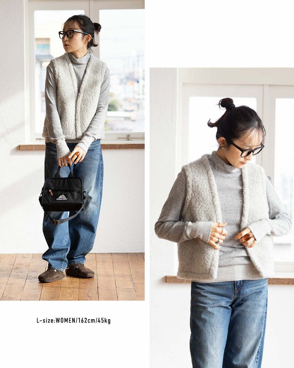 miro kayoプレミアムムスタンベストpoft ムフロン ムフロン Vネック ショート ボア ベスト Mouflon Mouflon