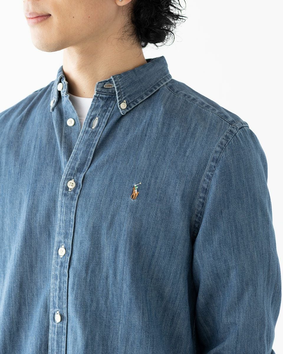 【RALPH LAUREN 】ポロスポーツBDデニムシャツ　#11 XL 90s POLO SPORT Denim L/S Shirt 薄青 XXL ポロスポーツ デニムシャツ