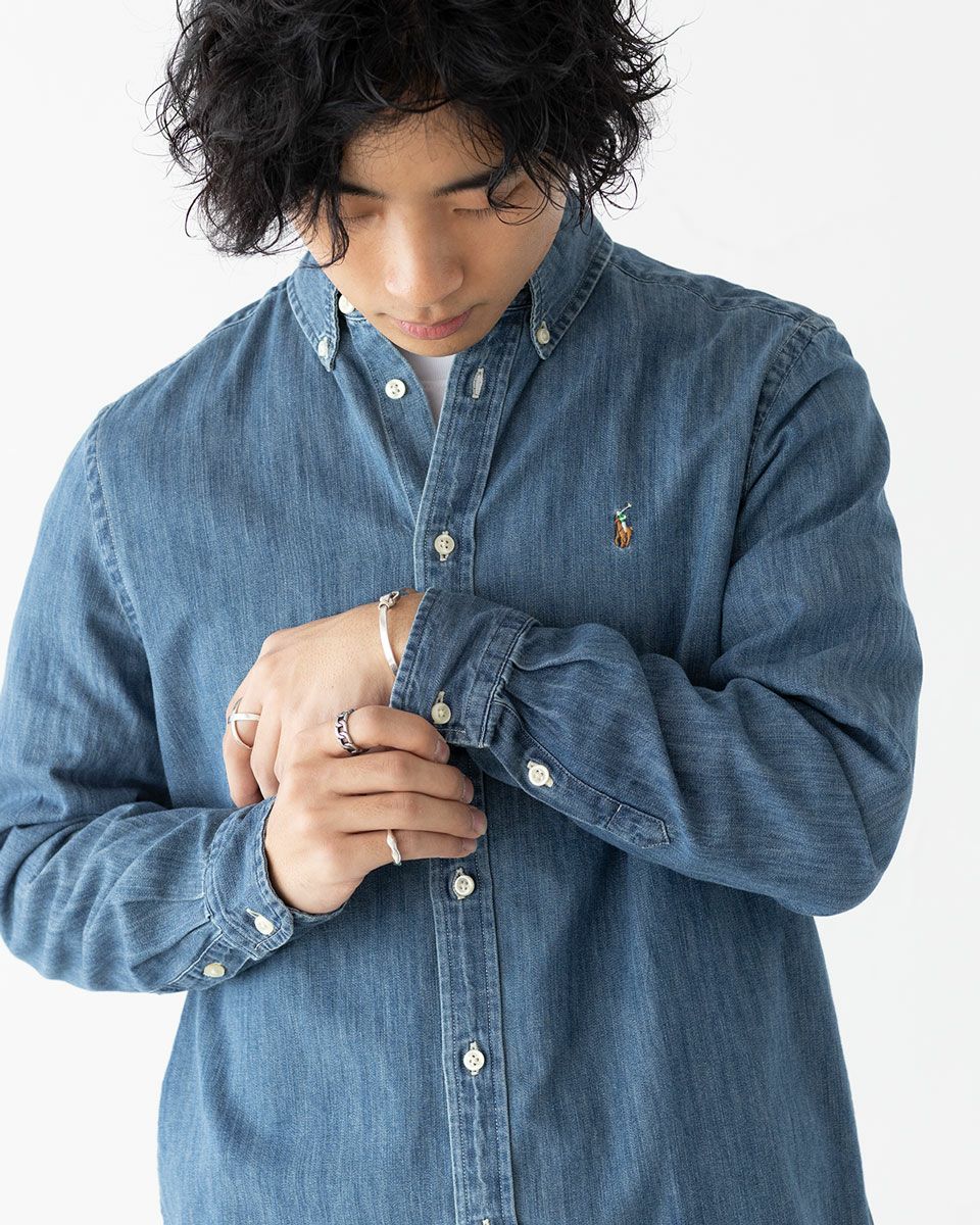 ポロラルフローレン 半袖シャンブレーシャツ　デニム POLO RALPH ポロ ラルフローレン デニム シャンブレー ボタンダウン シャツ POLO