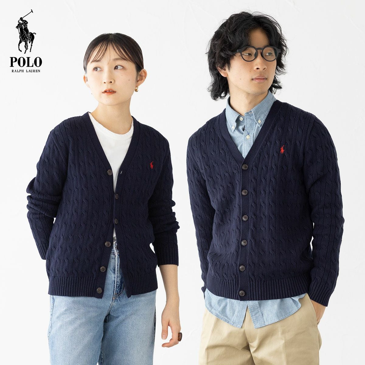 極美品ポロラルフローレン ケーブルニットカーディガン QRタグ ネイビーLサイズ POLO RALPH LAUREN (ポロラルフローレン) ロゴ ケーブルニット クルー