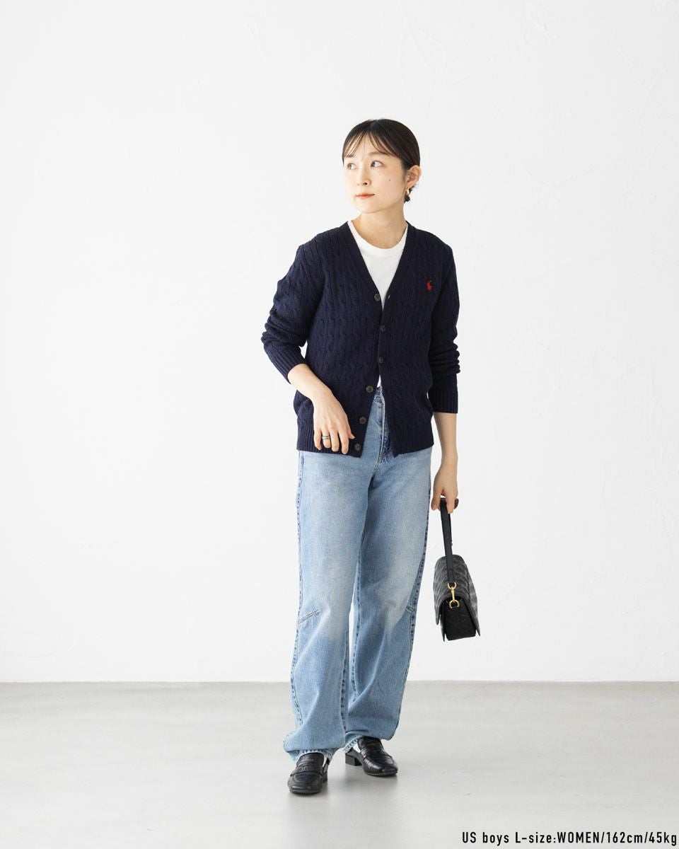 LAUREN ラルフローレン ケーブル編みロングカーディガン Ｌサイズ 美品 ポロ ラルフローレン ケーブル編み カーディガン POLO RALPH LAUREN