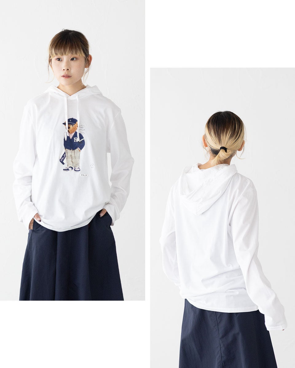 美品　ラルフローレン　ポロベア　フード 長袖　Tシャツ　白　メンズS ポロベア フーディ Tシャツ ポロ ゴルフ ラルフローレン POLO GOLF