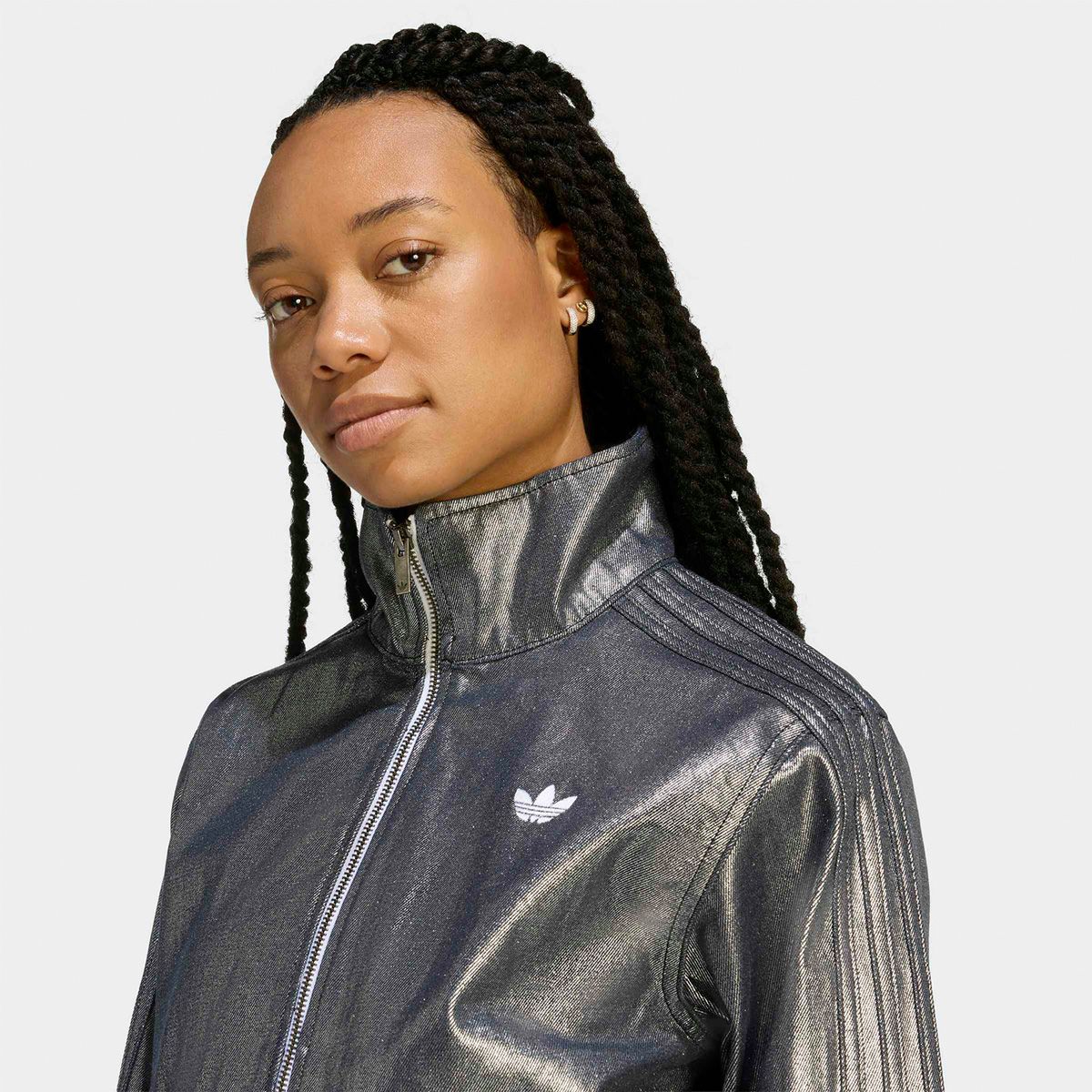最終お値下げ　adidas シルバー ジップアップ ブルゾン adidas FIREBIRD TRACK TOP DENIM シルバーメタリック（アディダス