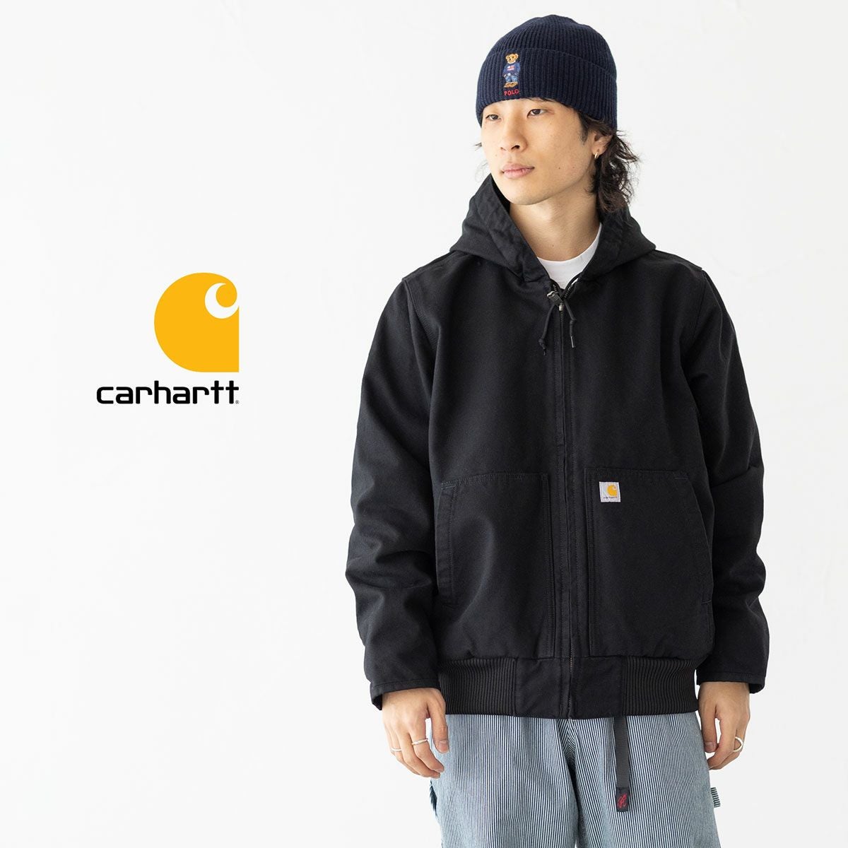 carhatt アクティブジャケット メキシコ製 短丈 フェード carharttカーハートアクティブジャケット黒フェードブラック古着短丈L
