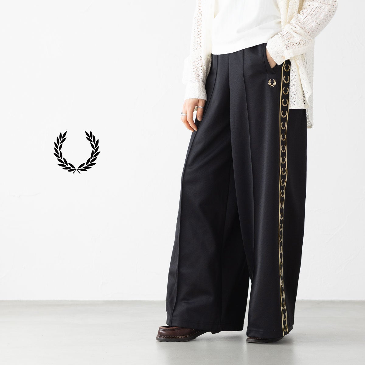 フレッドペリー ジャージ テープド ワイド トラックパンツ FRED PERRY
