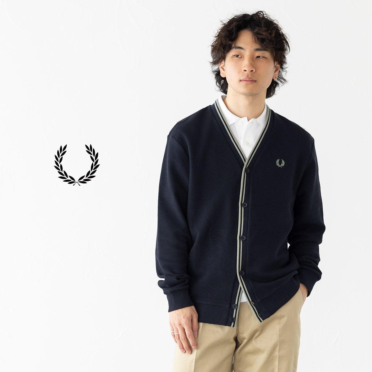 【puchi】fred perry カーディガン（美品） Chunky Tipped Sleeve Cardigan(M 143：FRENCH NAVY): | FRED PERRY