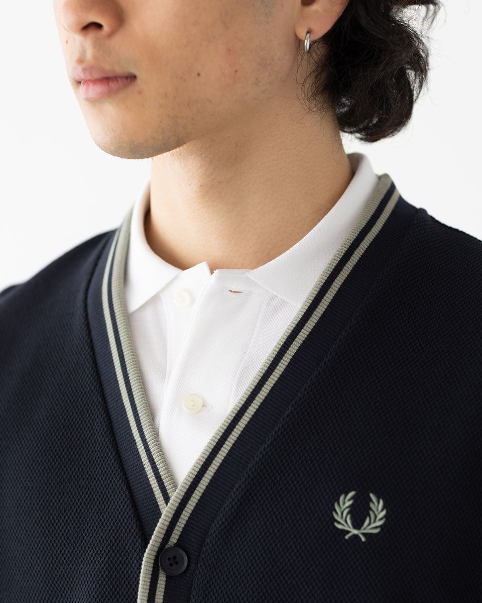 【ほぼ未使用】FRED PERRY ダブルプラケットカーディガン フレッドペリー FRED PERRY ティップド ピケ テクスチャー